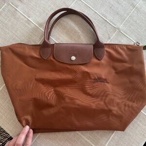 Longchamp Nylon Le Pliage Medium Tote Bag With Leather Trim